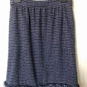 CHANEL PENCIL TWEED EMBELLISHED NAVY WHITE BLACK FRINGE SKIRT size 44